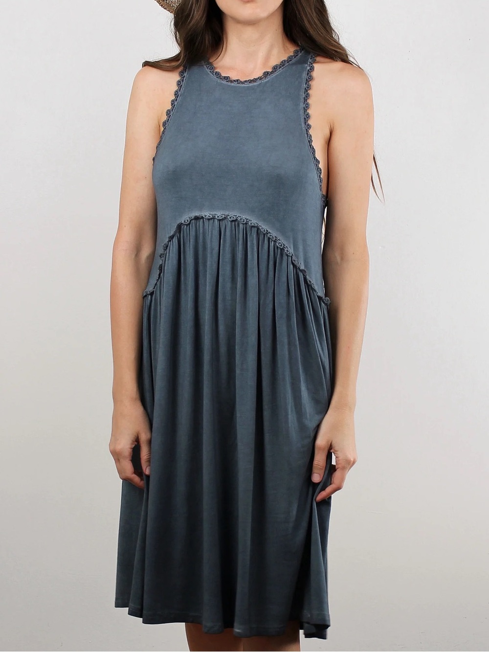 POL Babydoll Tank‎ Summer Dress - Blue - Large